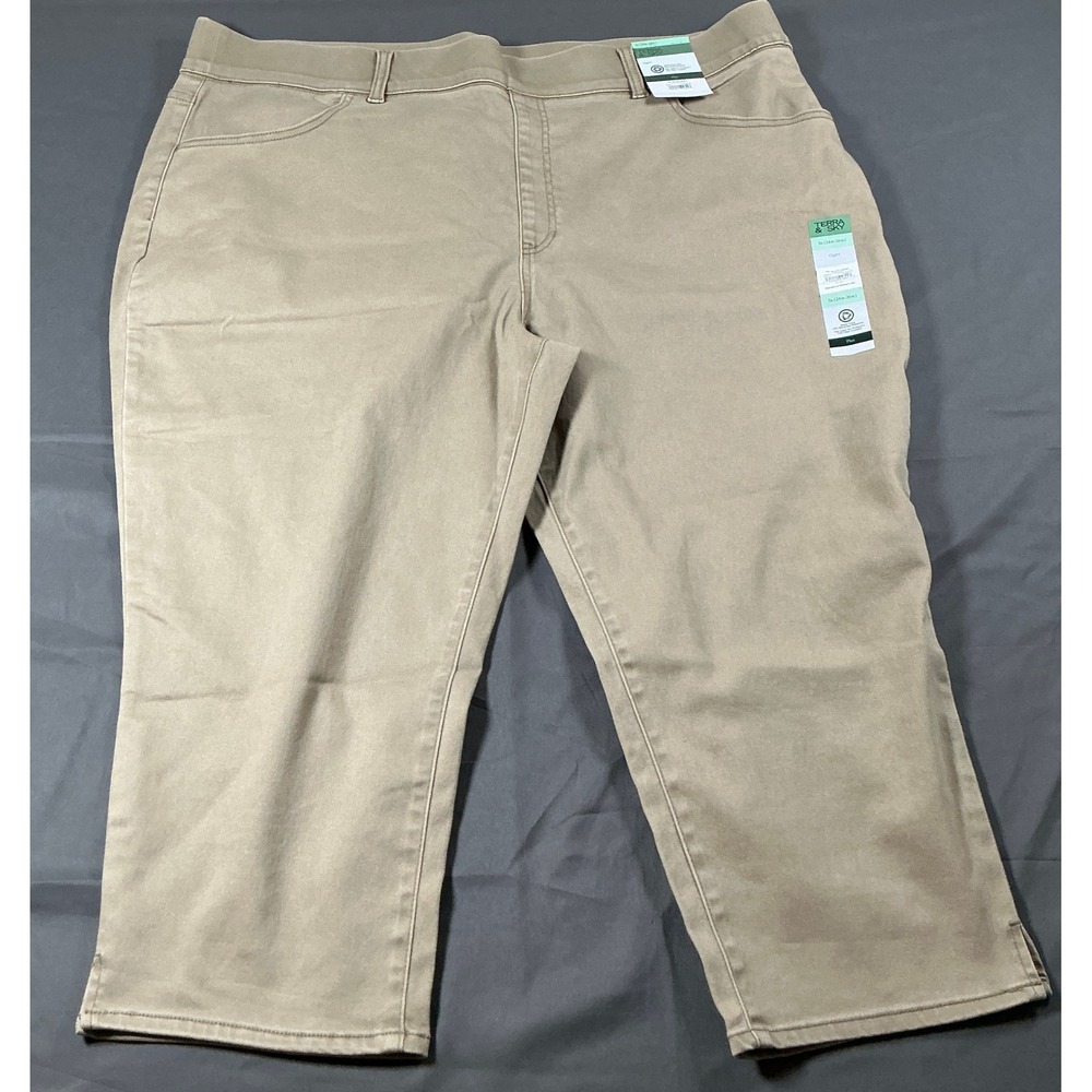 Terra & Sky Womens 3X 24W-26W Pull On Capri Jegging Quinn Wash Khaki Tan New